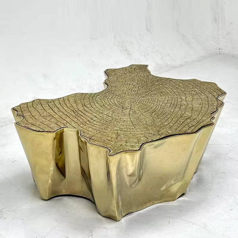 Golden Tree Stump Coffee Table - Adjustable Contemporary Glass & Stainless Steel