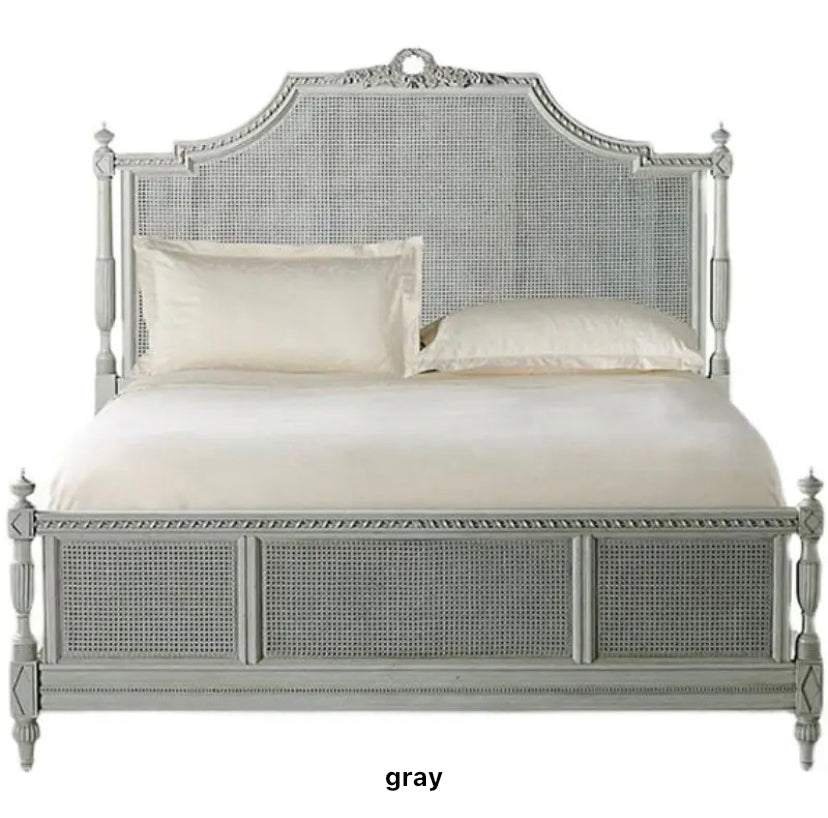 French Style Solid Wood Rattan King Size Bed Hand Carved Bedroom Queen Size Bed Furniture Sets