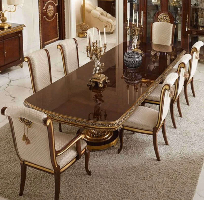 Baroque Design Luxury Dining Table Set - French Antique Solid Wood Furniture