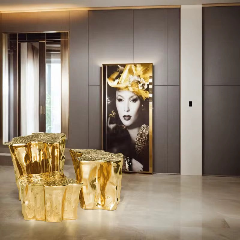 Pure Brass Luxury Coffee Table Set - Custom Modern Gold Indoor Furniture
