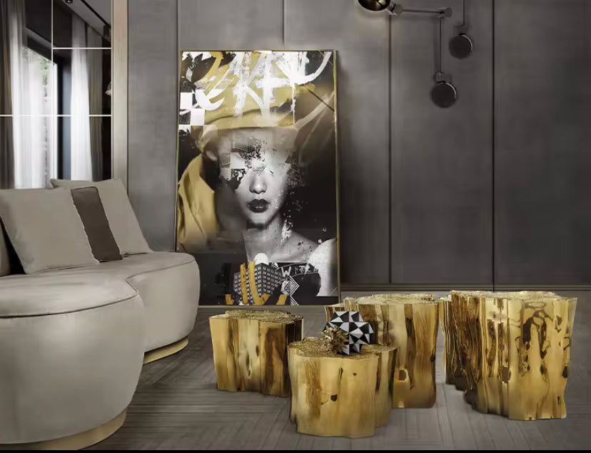 Pure Brass Luxury Coffee Table Set - Custom Modern Gold Indoor Furniture
