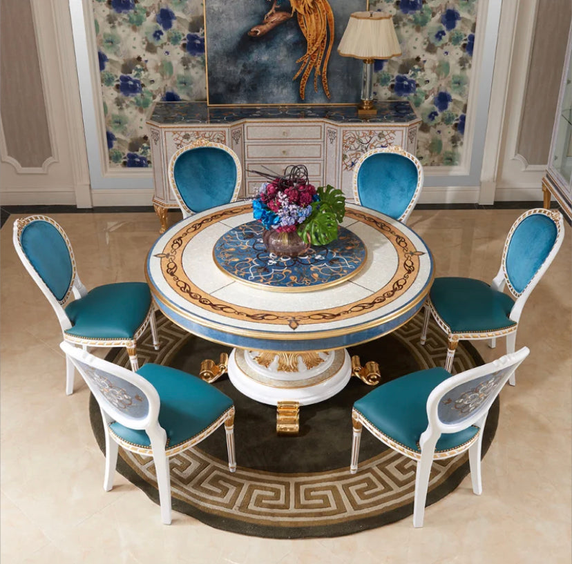 Table à manger baroque de luxe nordique, ensembles de Table à manger ronde en or Antique