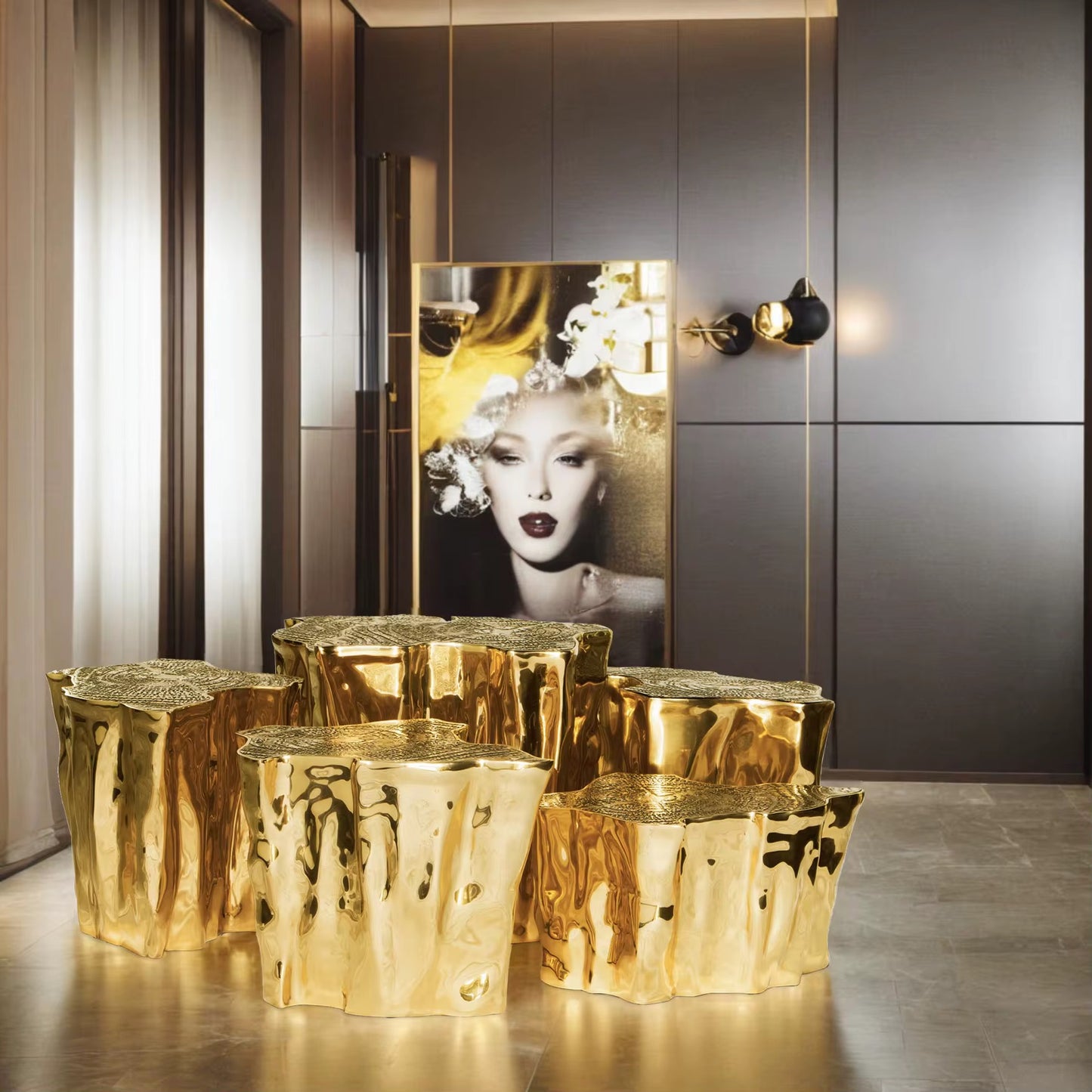 Pure Brass Luxury Coffee Table Set - Custom Modern Gold Indoor Furniture