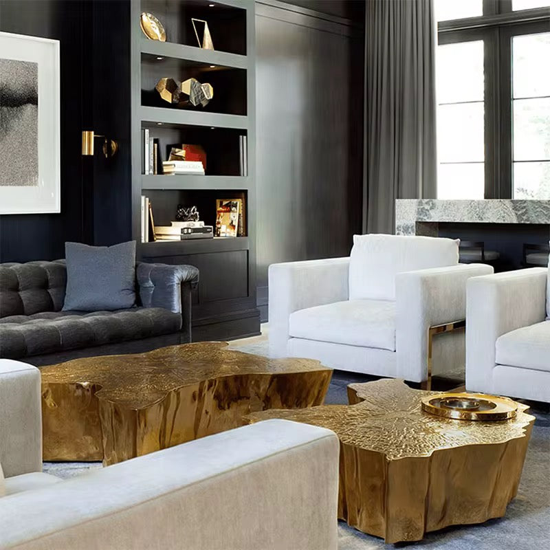 Golden Tree Stump Coffee Table - Adjustable Contemporary Glass & Stainless Steel
