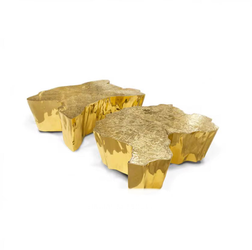 Golden Tree Stump Coffee Table - Adjustable Contemporary Glass & Stainless Steel