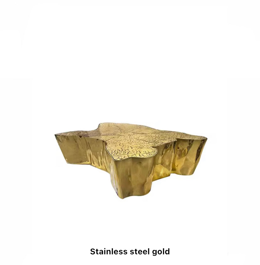 Golden Tree Stump Coffee Table - Adjustable Contemporary Glass & Stainless Steel