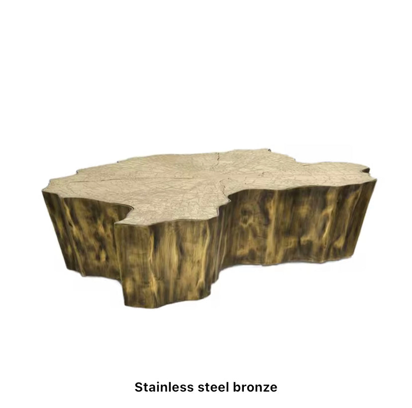 Golden Tree Stump Coffee Table - Adjustable Contemporary Glass & Stainless Steel
