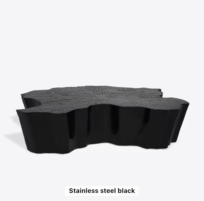 Golden Tree Stump Coffee Table - Adjustable Contemporary Glass & Stainless Steel