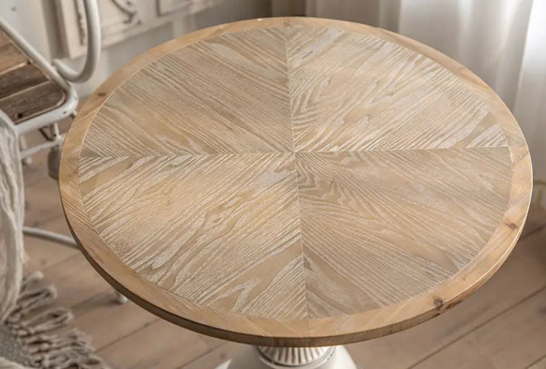 Industrial Wrought Iron & Ash Tea Table - Adjustable Round Accent Table