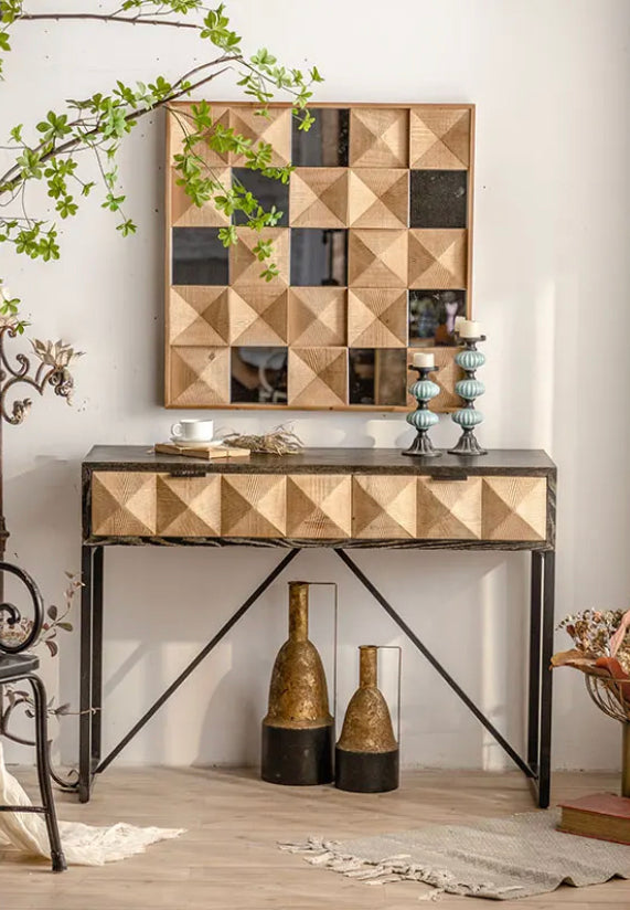 Scandinavian Long Narrow Console Table - Wooden Accent Table with Drawers