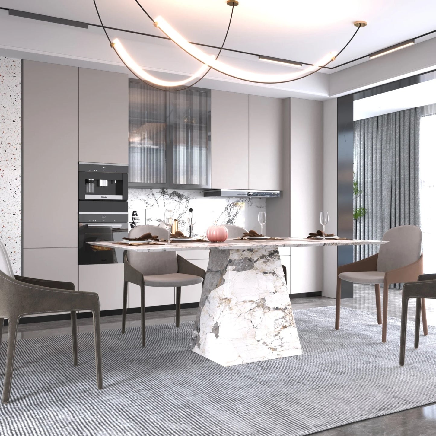 Modern Luxury Rectangular Marble Dining Table - Pandora Finish Italian Design