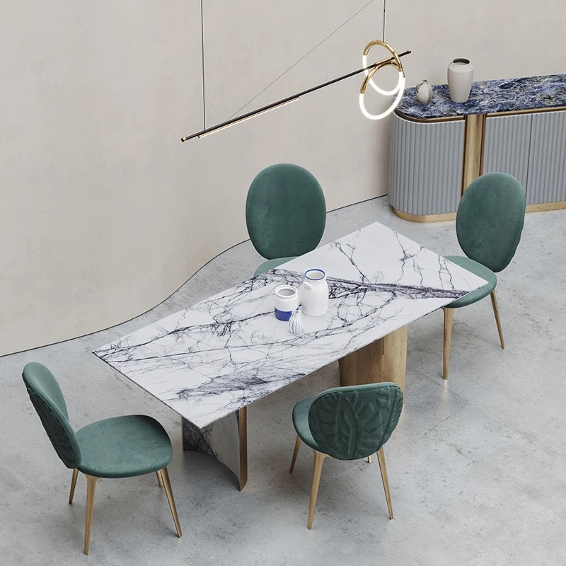Luxury Italian Modern Rectangular Marble Dining Table - 6/8-Seater Metal Base