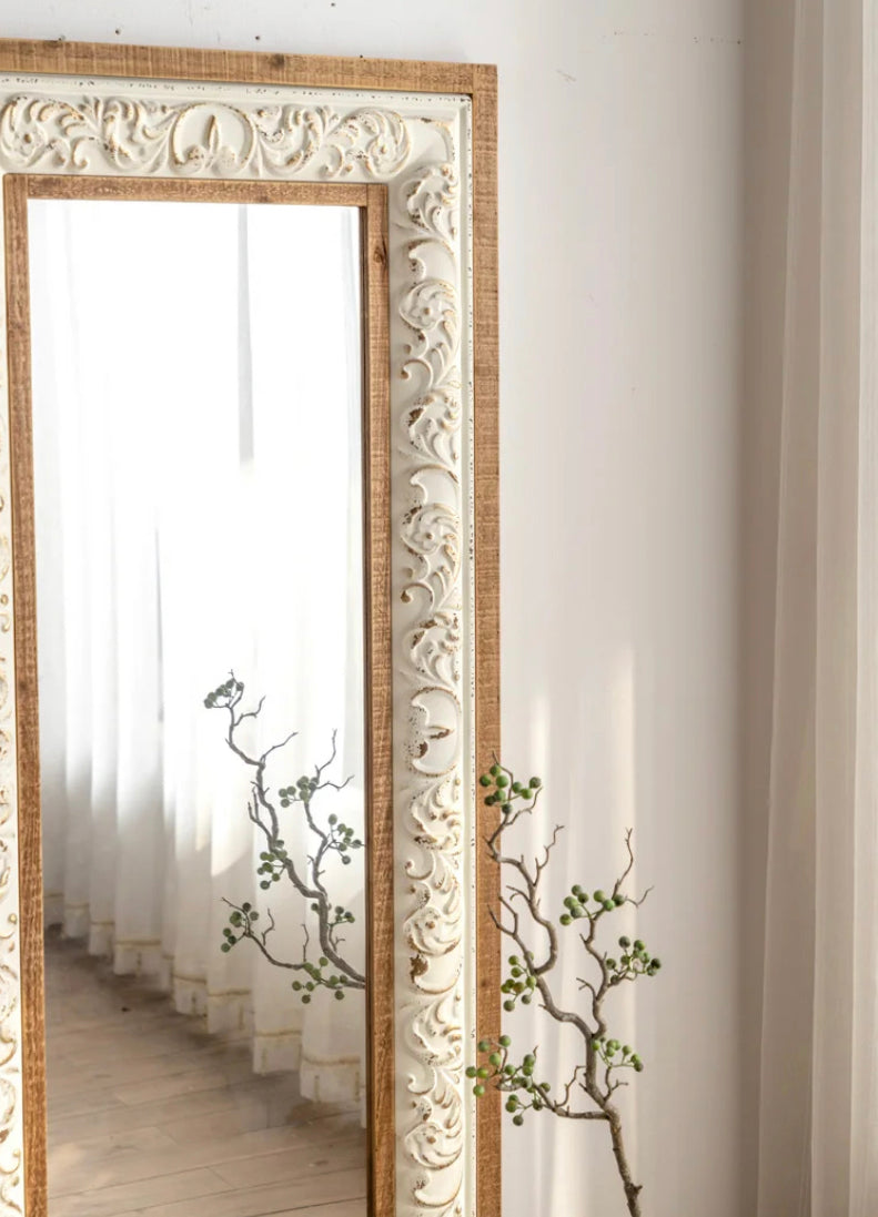 Large Mirror Farmhouse Vintage Solid Wood Floor Mirror Bedroom Hanging Wall Mounted Mirrors