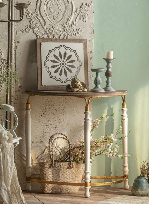 TTWO Modern Semi-Circle Console Table - Wooden & Iron Hallway Accent Table