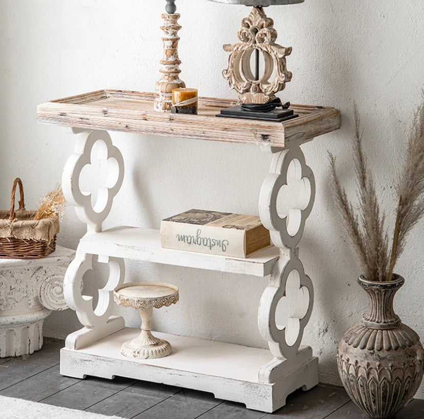 TTWO French Solid Wood Hallway Console Table - Carved Antique Decorative Console Shelf