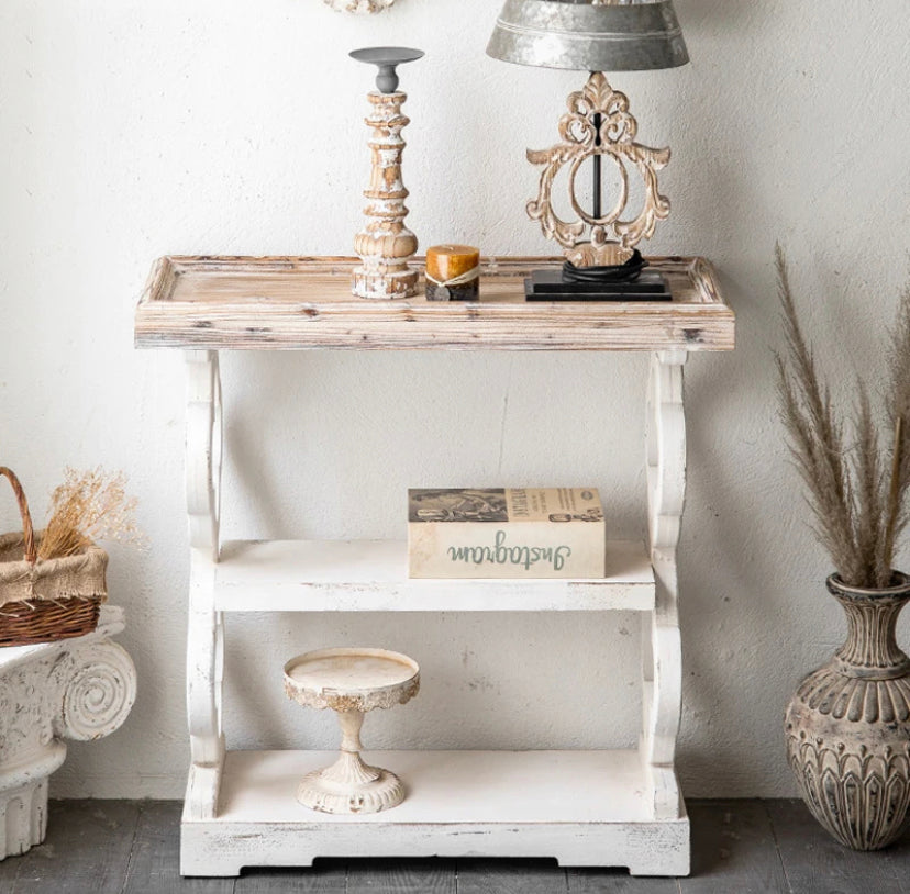 TTWO French Solid Wood Hallway Console Table - Carved Antique Decorative Console Shelf