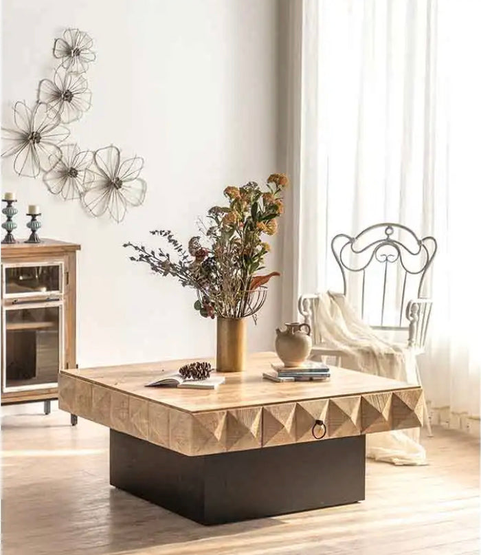 TTWO Modern Square Wooden Coffee Table, with Storage