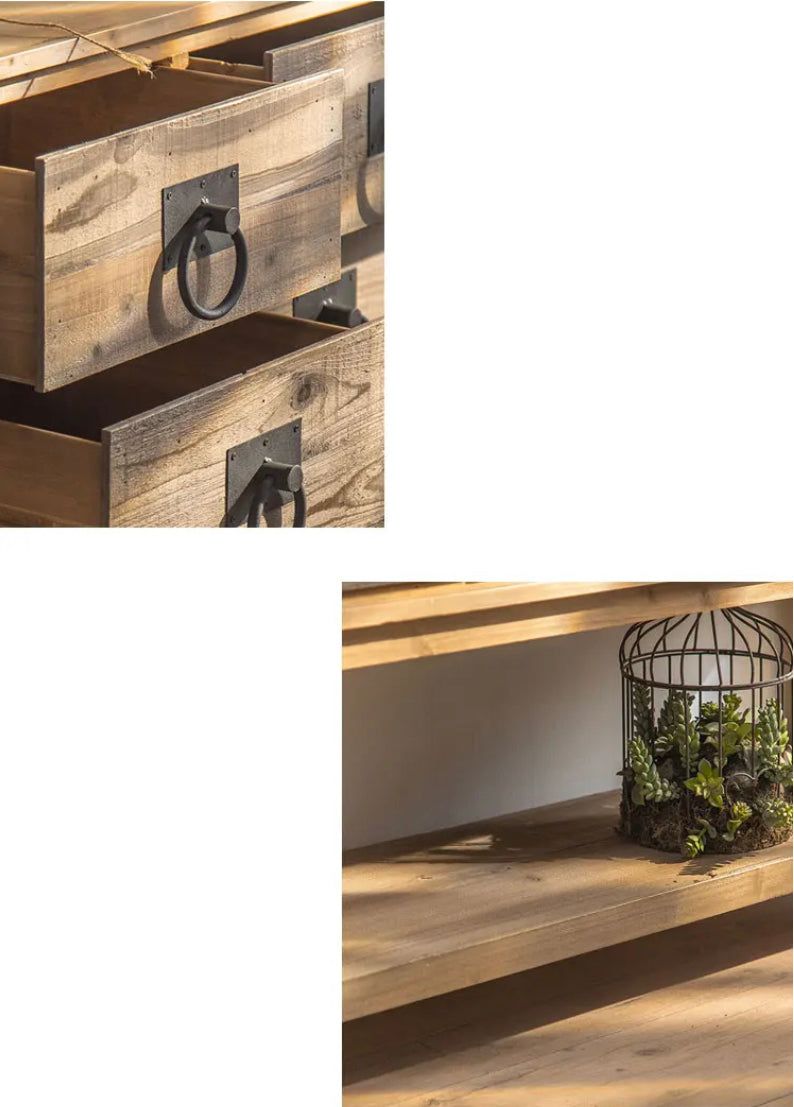 TTWO Farmhouse Multi-Drawer Console Table - Natural Wood Storage Accent Cabinet