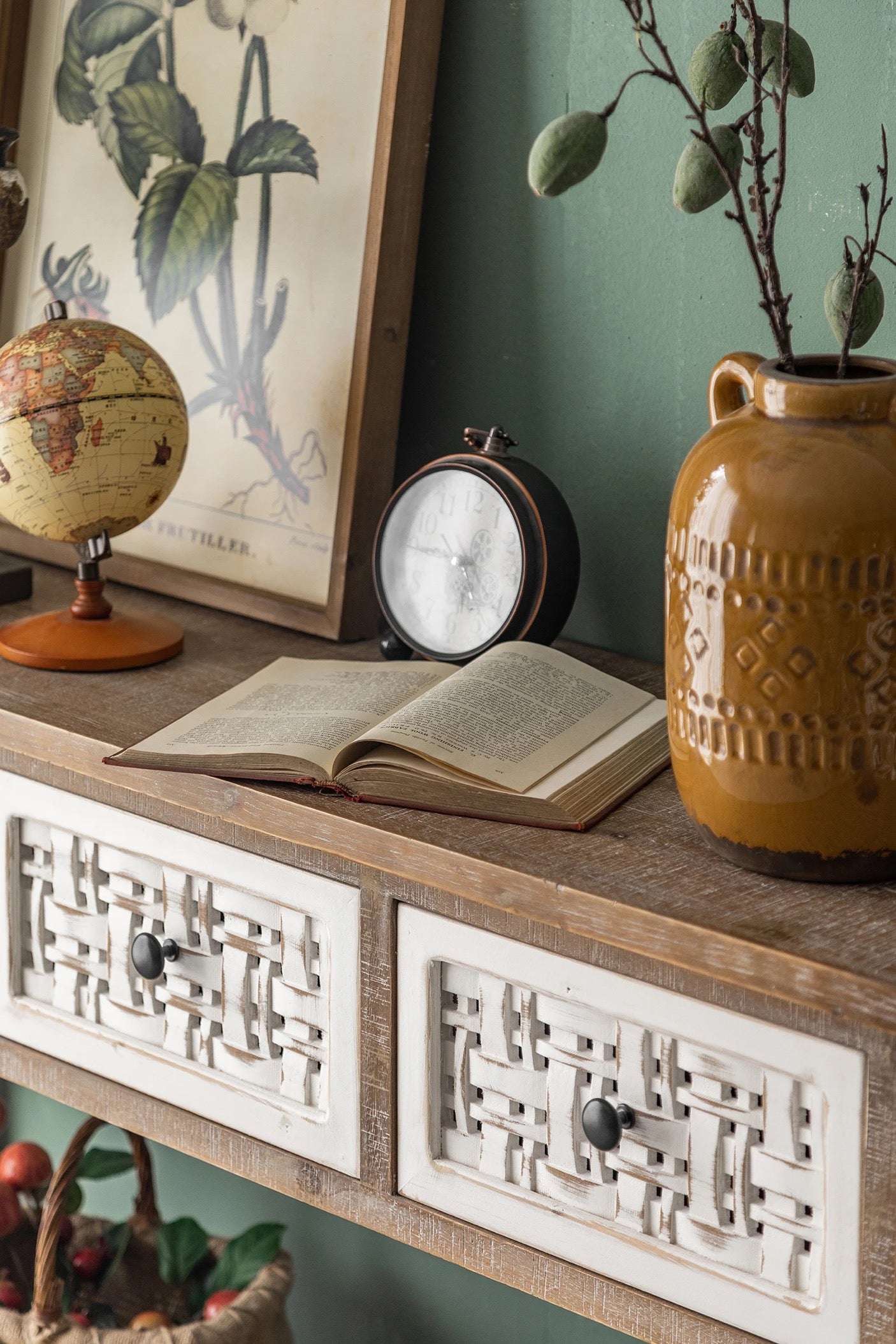 TTWO Hallway Country Console Table - Solid Wood 3-Drawer Accent Table