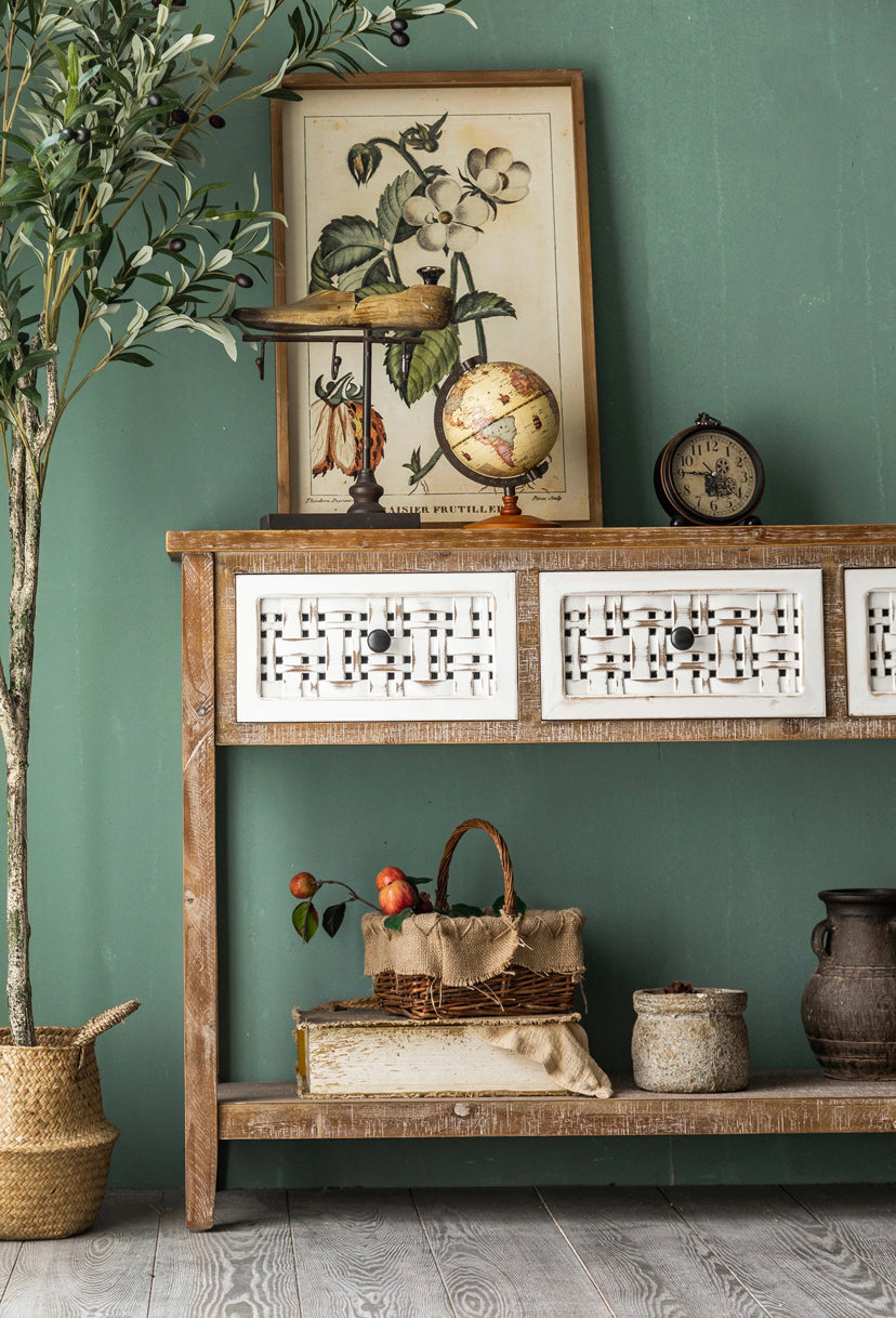 TTWO Hallway Country Console Table - Solid Wood 3-Drawer Accent Table