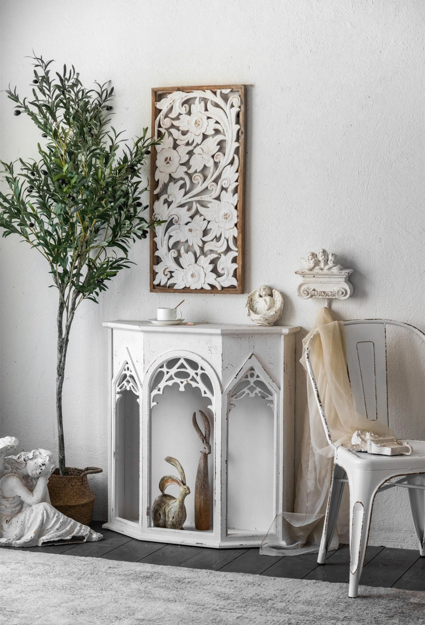 TTWO Vintage Wooden Console Table - French Style Hollow-Out Hallway Table