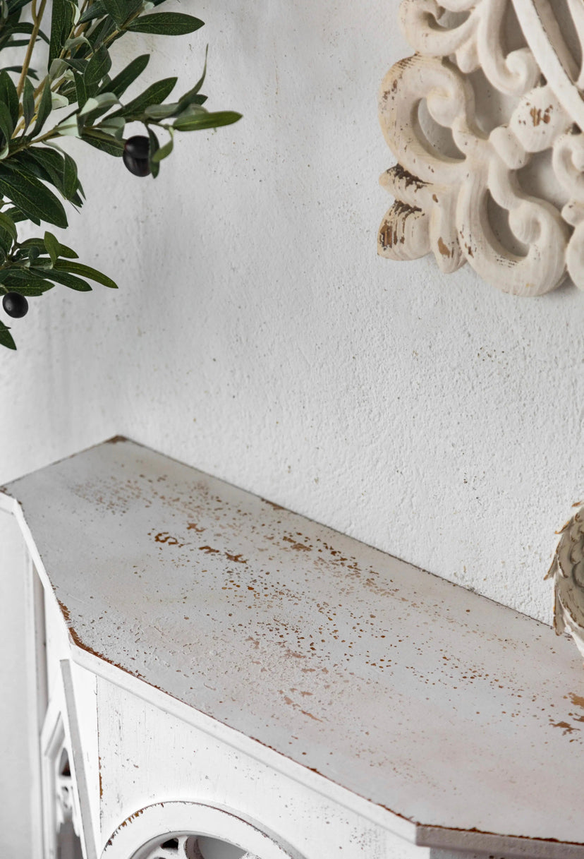 TTWO Vintage Wooden Console Table - French Style Hollow-Out Hallway Table