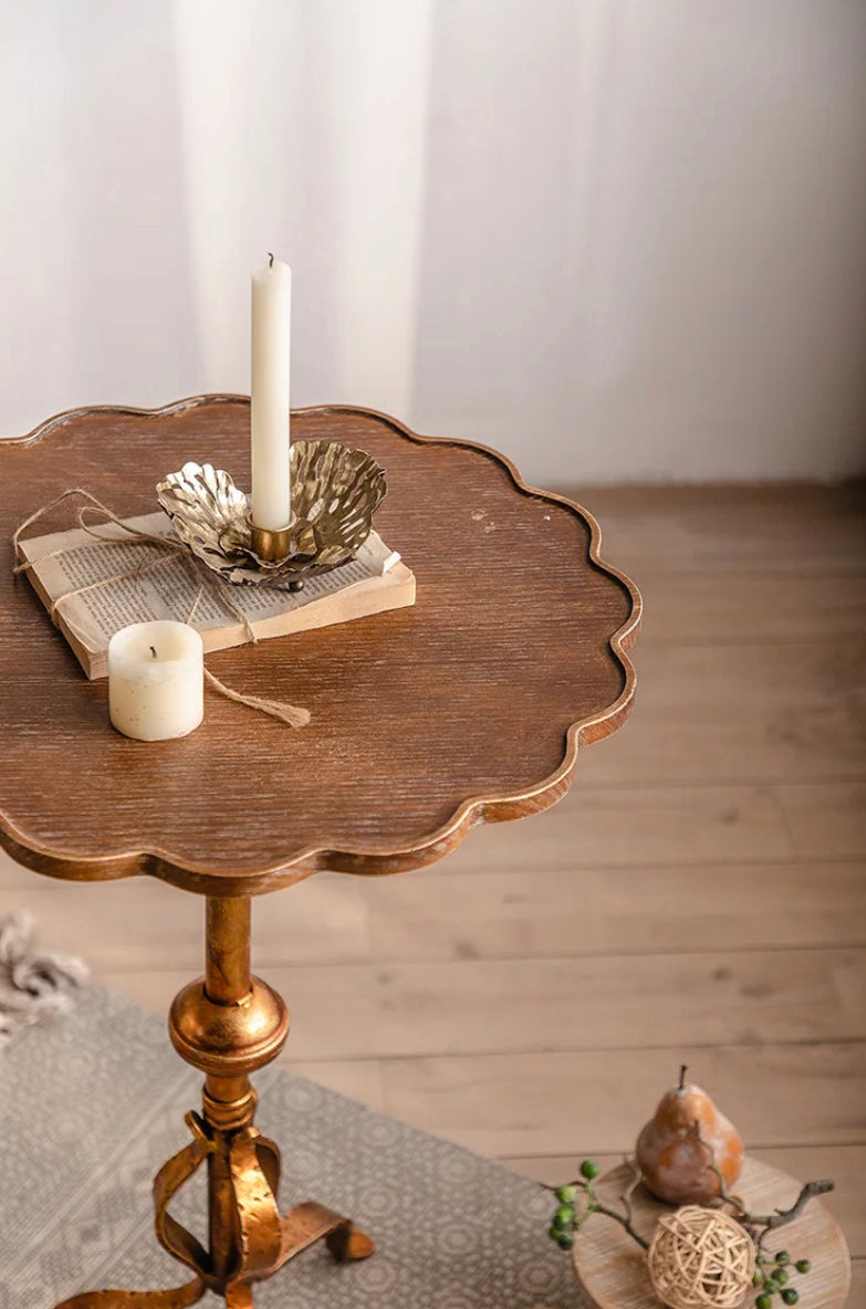 TTWO Vintage Gold Metal & Wood End Table, Adjustable Nesting Modern Accent Tables