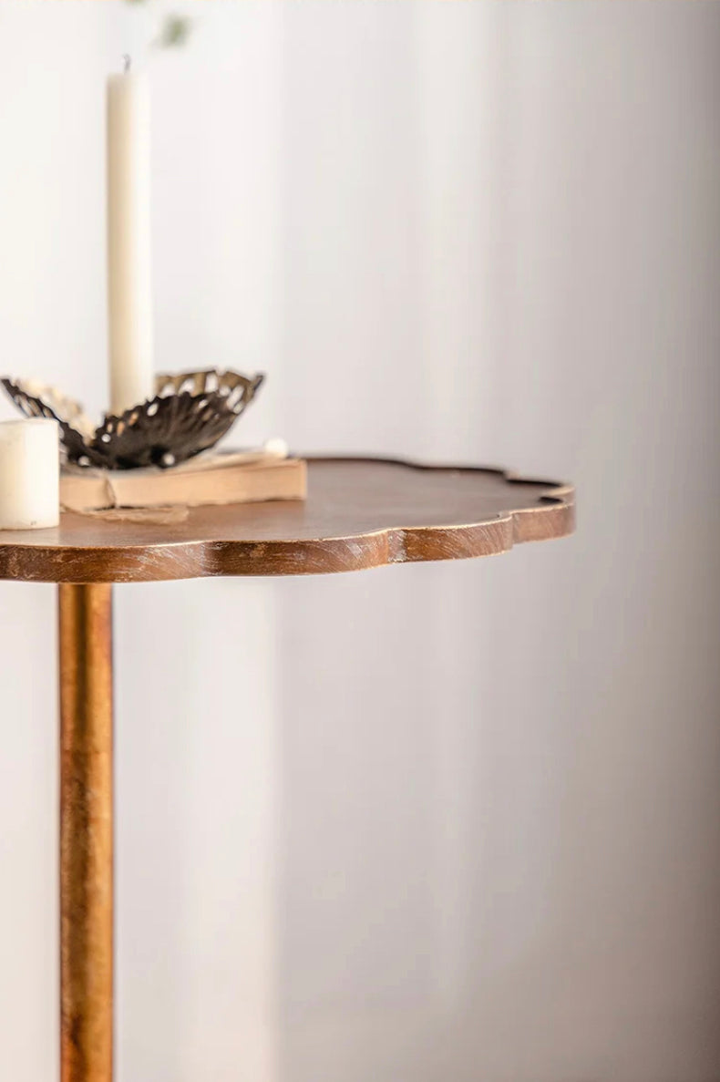 TTWO Vintage Gold Metal & Wood End Table, Adjustable Nesting Modern Accent Tables