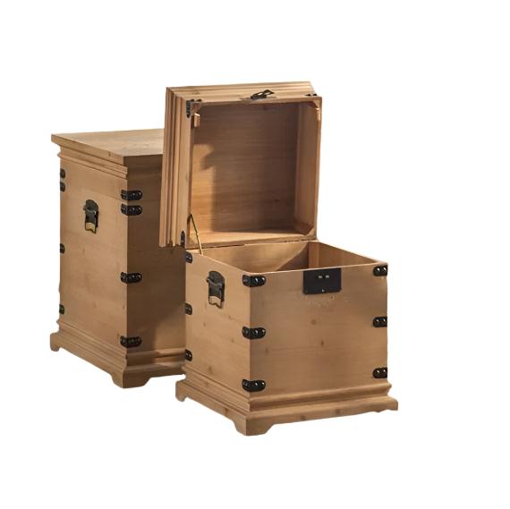 Rustic Fir Wood Nesting Accent End Table - Adjustable Low Square Tea Table