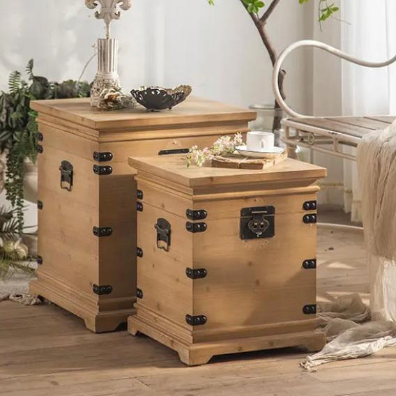 Rustic Fir Wood Nesting Accent End Table - Adjustable Low Square Tea Table