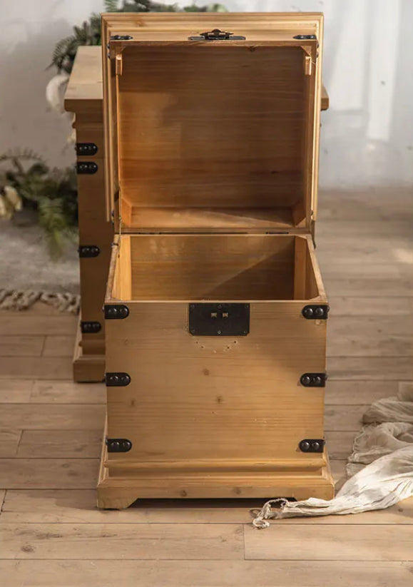 Rustic Fir Wood Nesting Accent End Table - Adjustable Low Square Tea Table