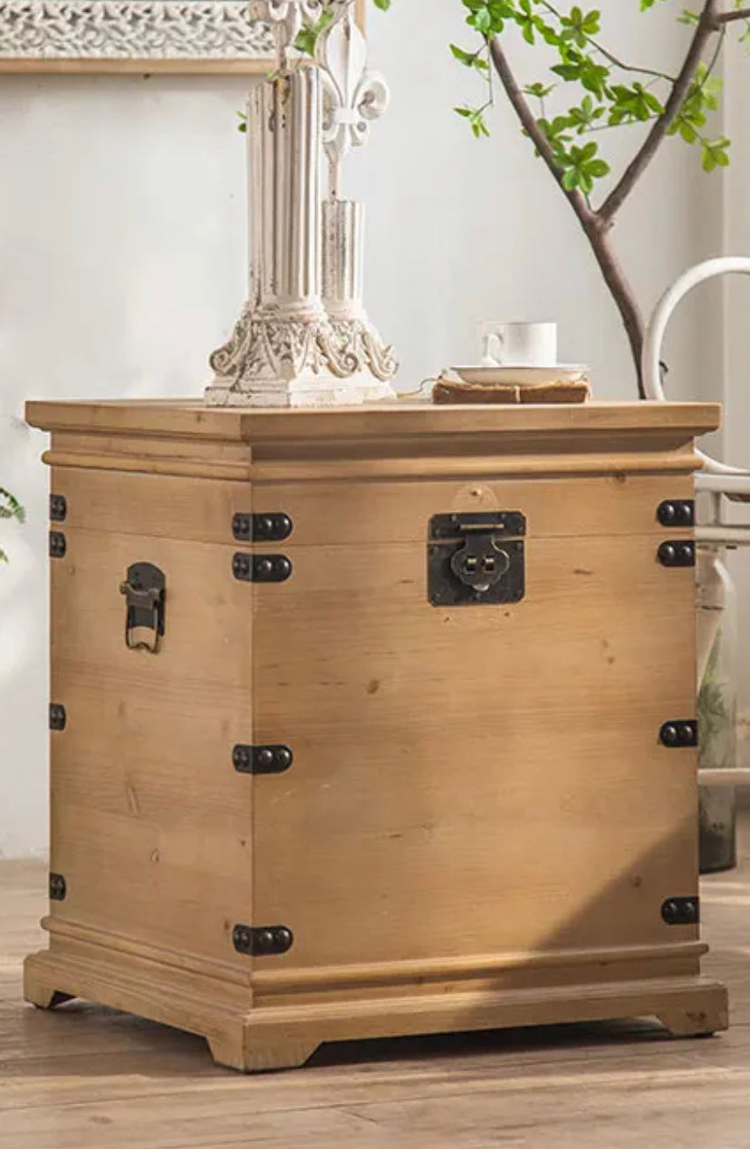 Rustic Fir Wood Nesting Accent End Table - Adjustable Low Square Tea Table