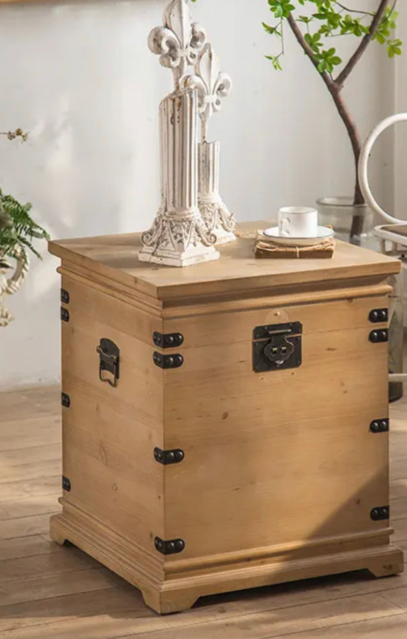 Rustic Fir Wood Nesting Accent End Table - Adjustable Low Square Tea Table