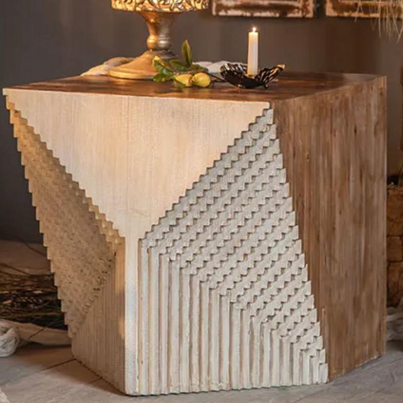 Unique Solid Wood Fir Accent Table - Eco-Friendly Minimalist Tea Table
