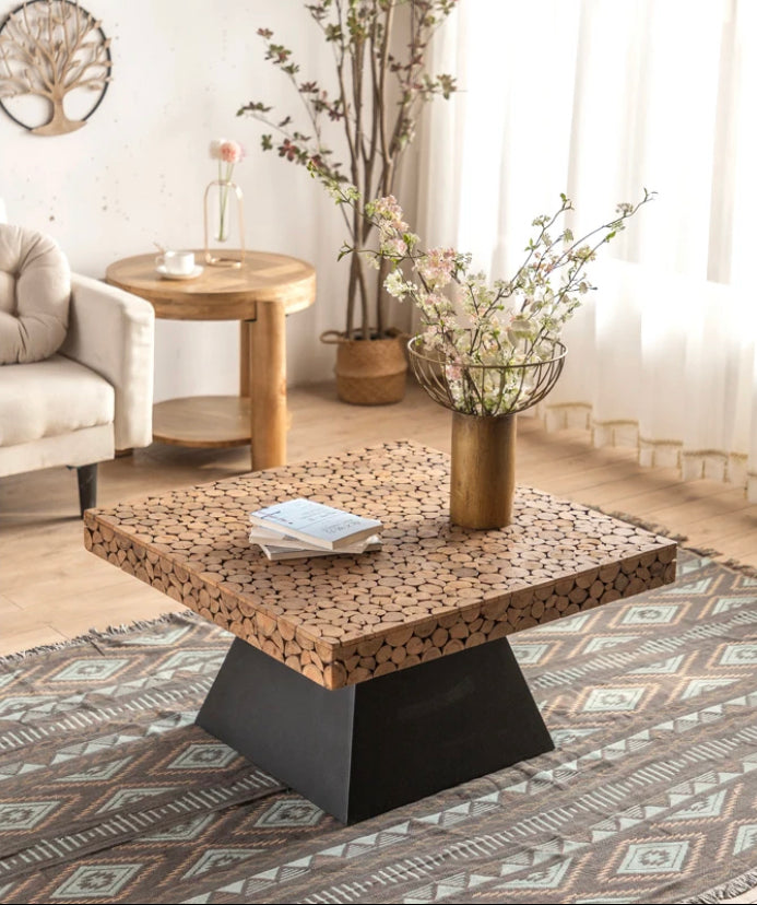 European Style Wood & Metal Luxury Coffee Table - Adjustable Modern Accent Table