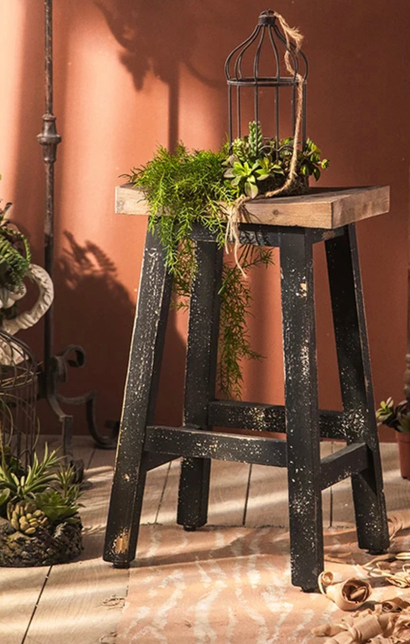 Nordic Solid Wood Accent Ottoman/Table - Coastal Rustic Stool