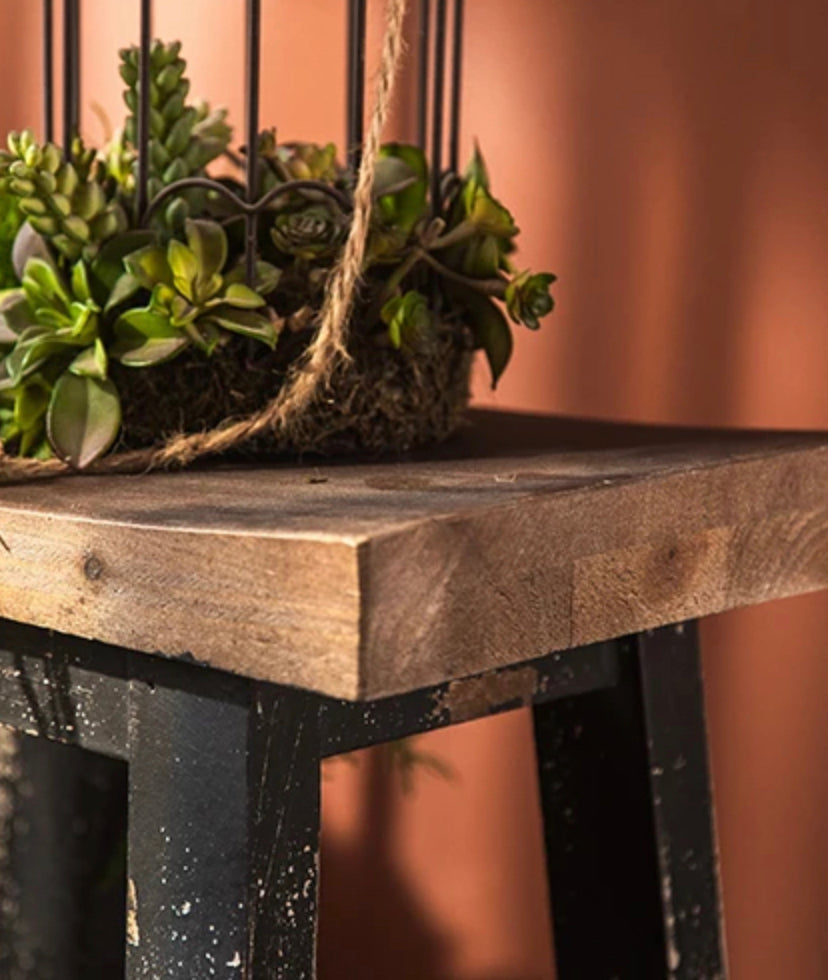 Nordic Solid Wood Accent Ottoman/Table - Coastal Rustic Stool