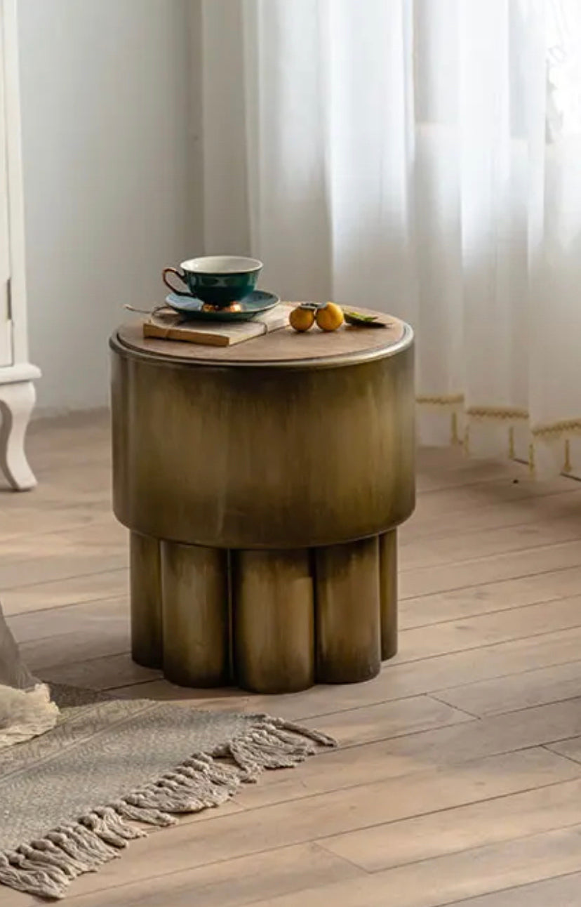 Modern Industrial Round Tea Table - Adjustable Iron & MDF Accent Table