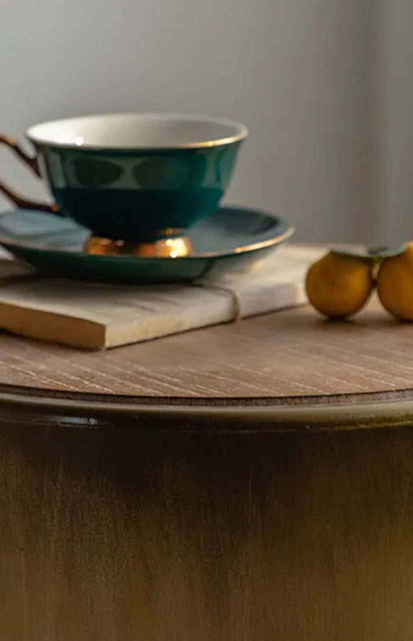 Modern Industrial Round Tea Table - Adjustable Iron & MDF Accent Table