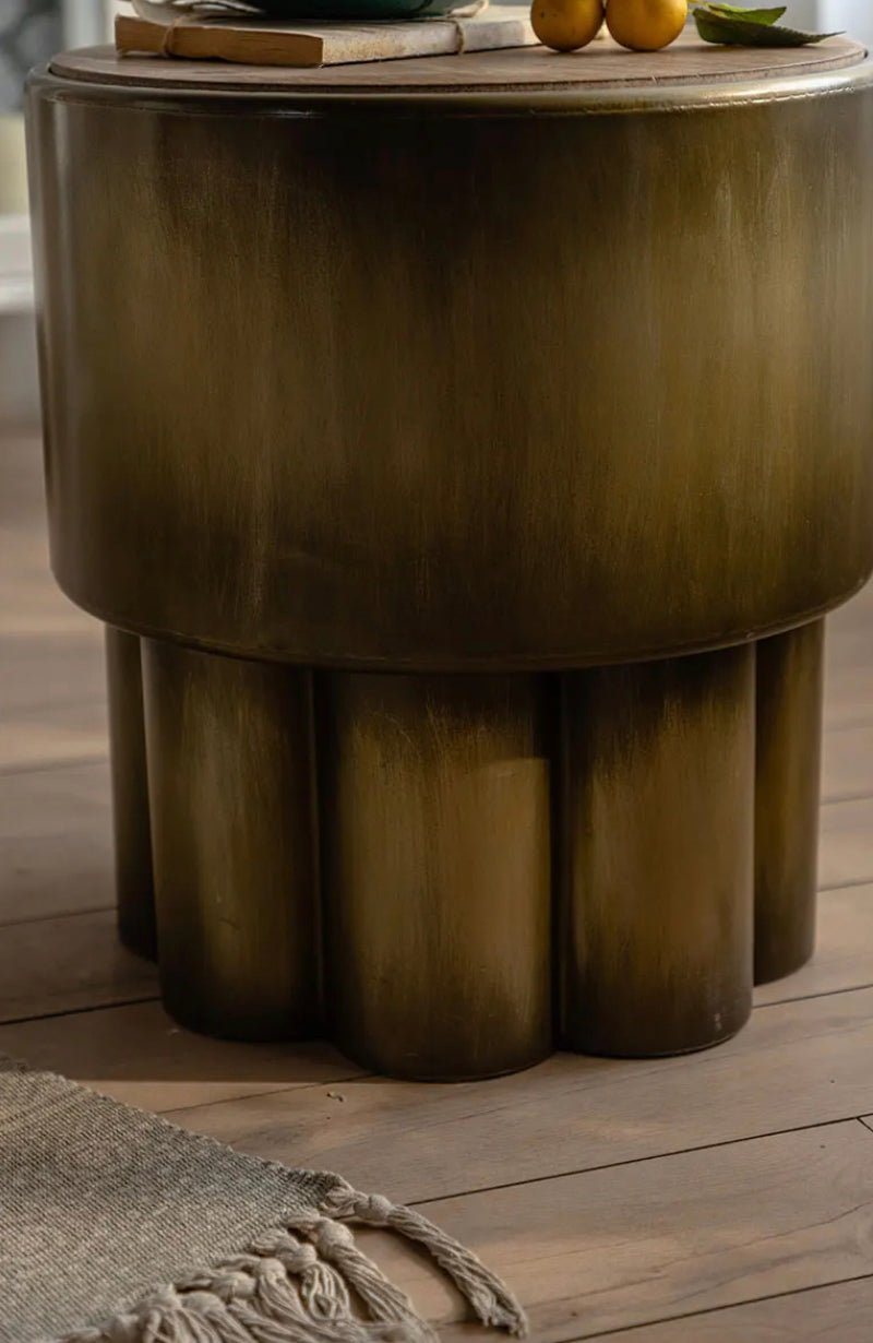 Modern Industrial Round Tea Table - Adjustable Iron & MDF Accent Table