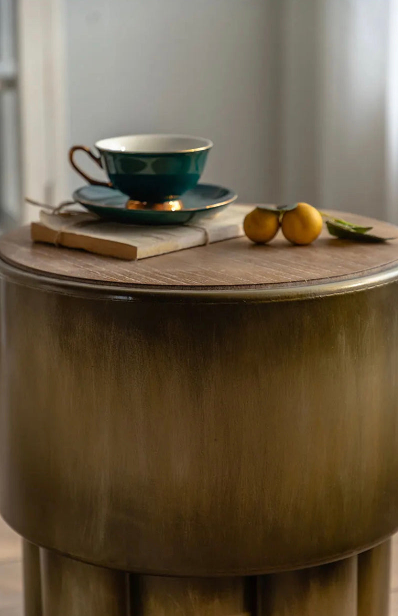 Modern Industrial Round Tea Table - Adjustable Iron & MDF Accent Table