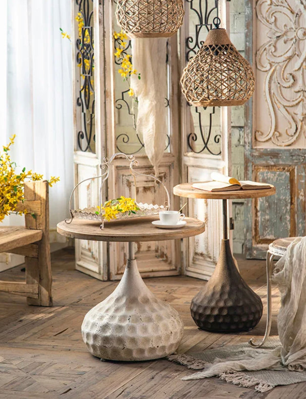 Countryside Minimalist Nesting Tea Table - Round Iron & MDF Accent Drink End Table