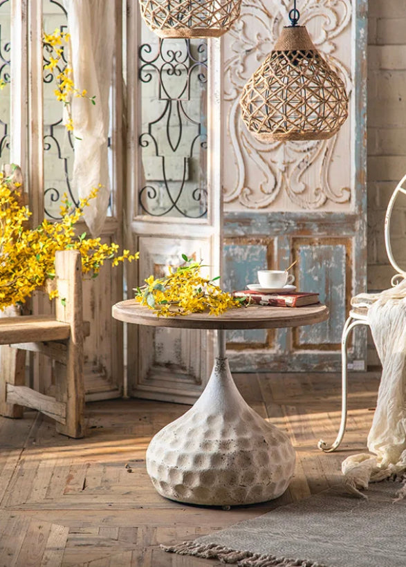 Countryside Minimalist Nesting Tea Table - Round Iron & MDF Accent Drink End Table
