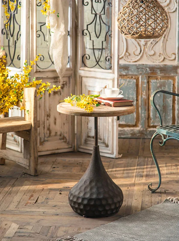 Countryside Minimalist Nesting Tea Table - Round Iron & MDF Accent Drink End Table