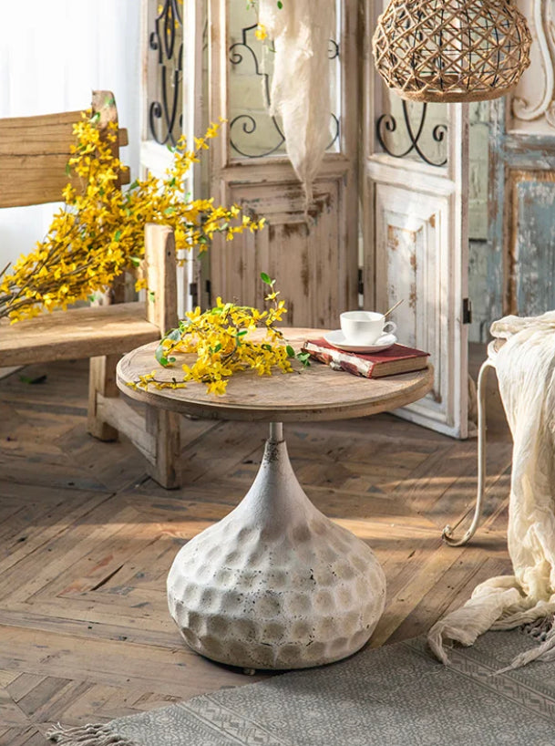 Countryside Minimalist Nesting Tea Table - Round Iron & MDF Accent Drink End Table
