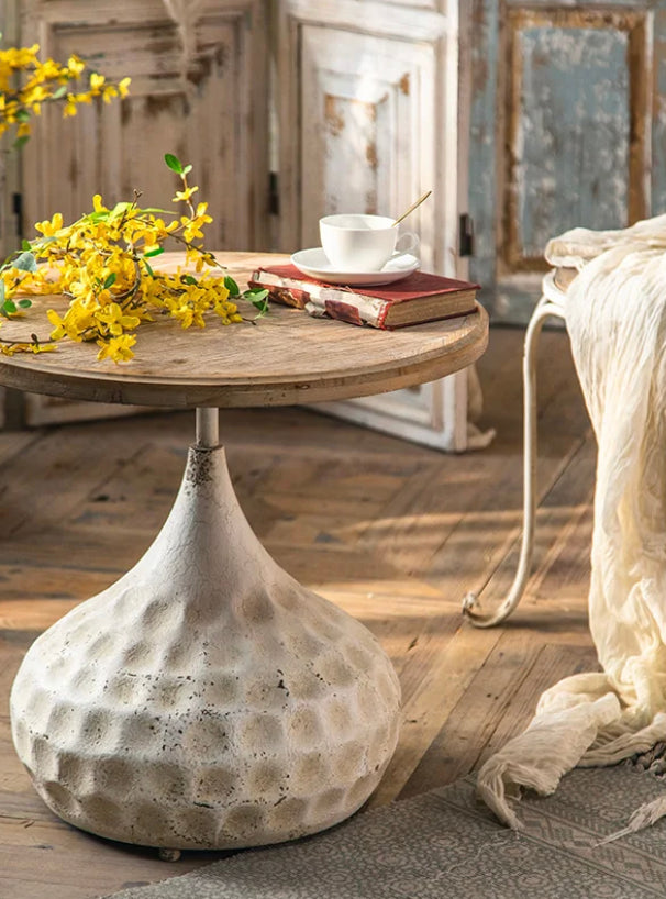 Countryside Minimalist Nesting Tea Table - Round Iron & MDF Accent Drink End Table