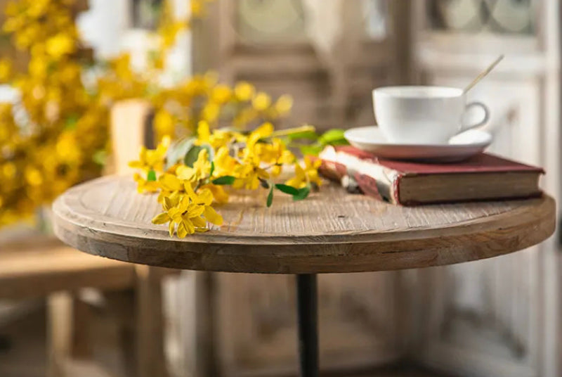 Countryside Minimalist Nesting Tea Table - Round Iron & MDF Accent Drink End Table