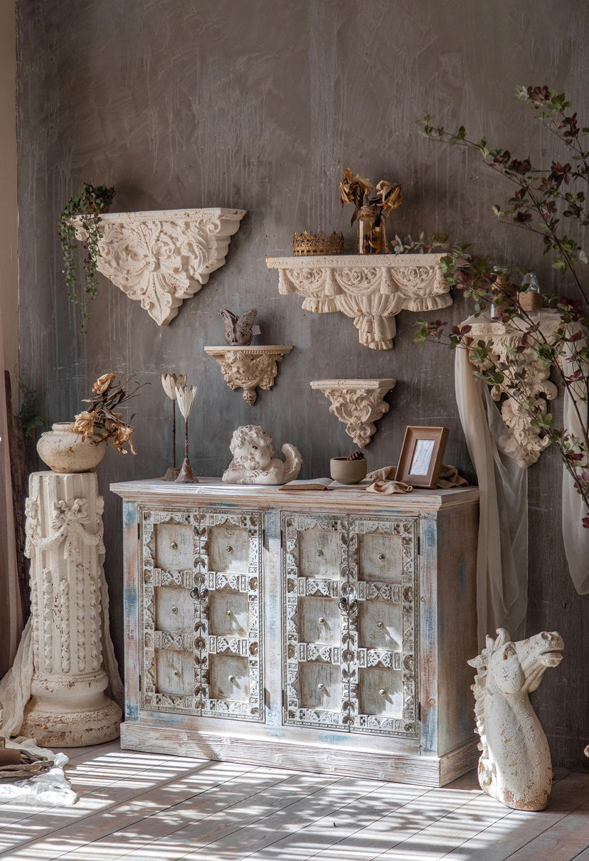 Carved Buffet Cabinet High Quality Furniture Accent Wood Cabinet Living Room, Bedroom Storage Decorative Cabinets