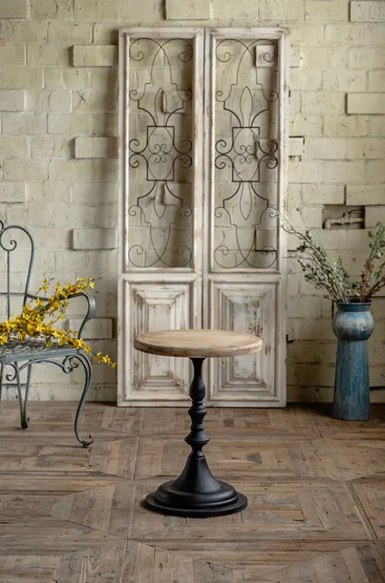 Scandinavian Modern Round Tea Table - Antique Wood & Iron Accent Table