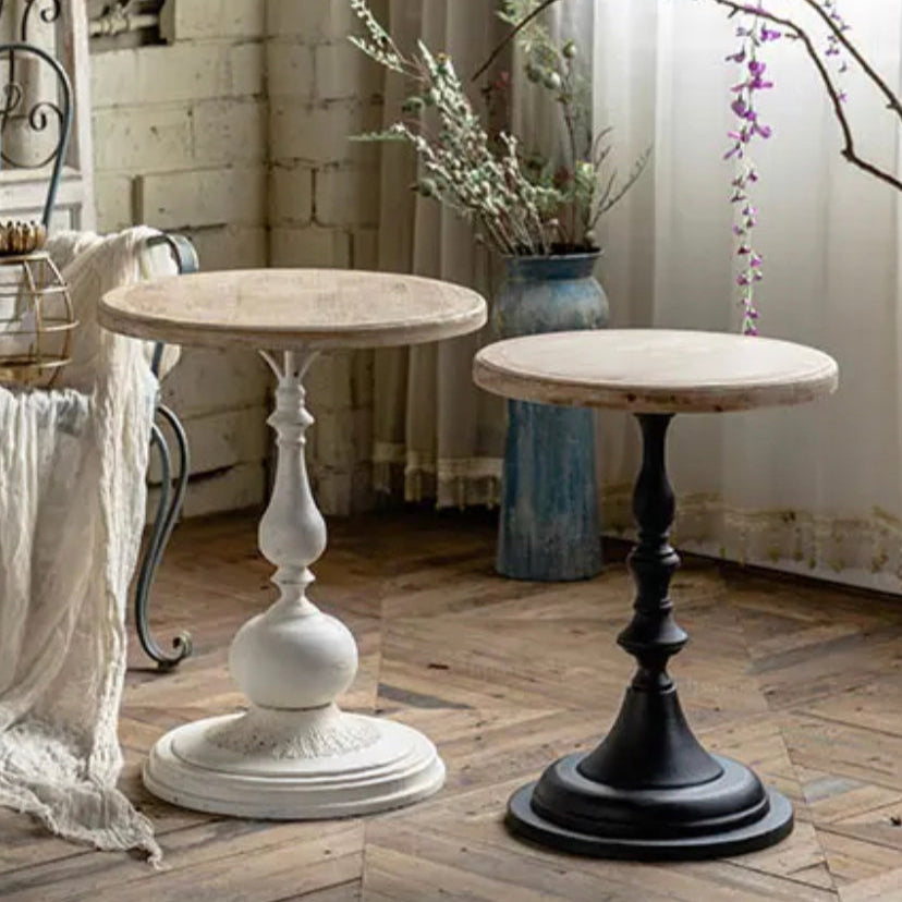 Scandinavian Modern Round Tea Table - Antique Wood & Iron Accent Table